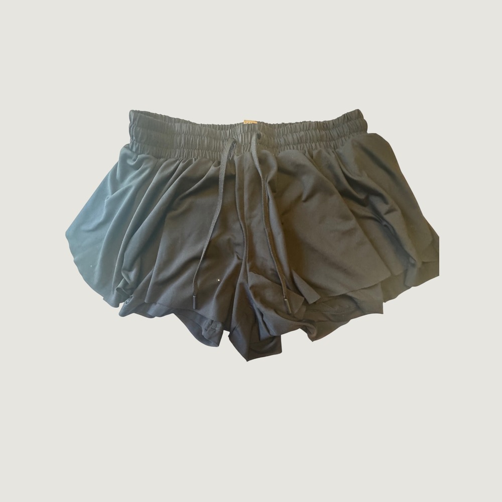 Velocity Womens Active Flowy Double Layer Shorts Black Ruffle Yoga Gym Small